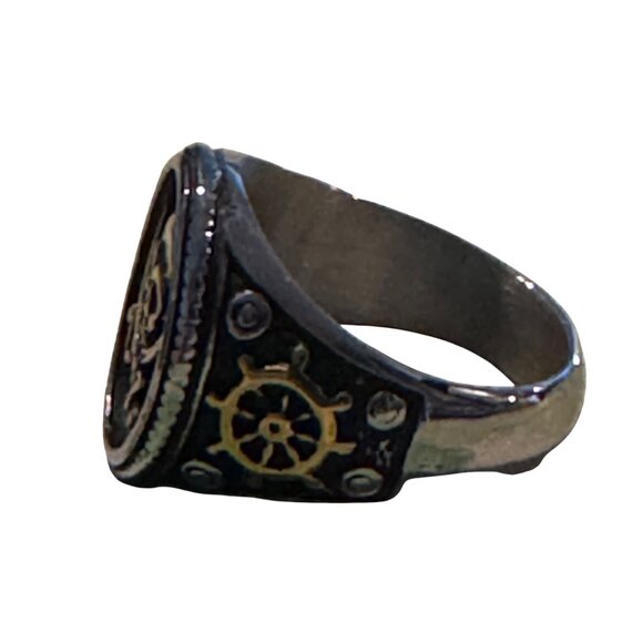 Jolly Roger Signet‎ Ring Stainless Steel Nautical Pirate Skull Band Size 7 - Picture 6 of 6